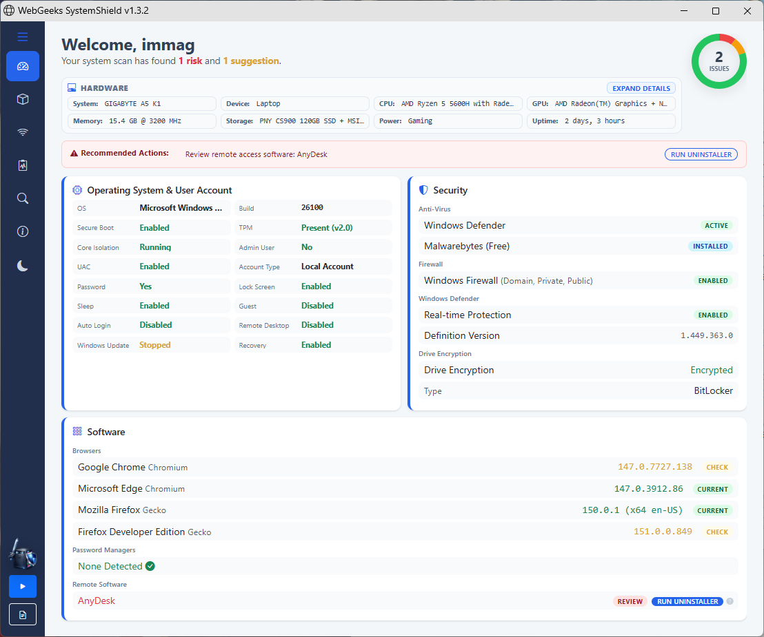 SystemShield dashboard screenshot