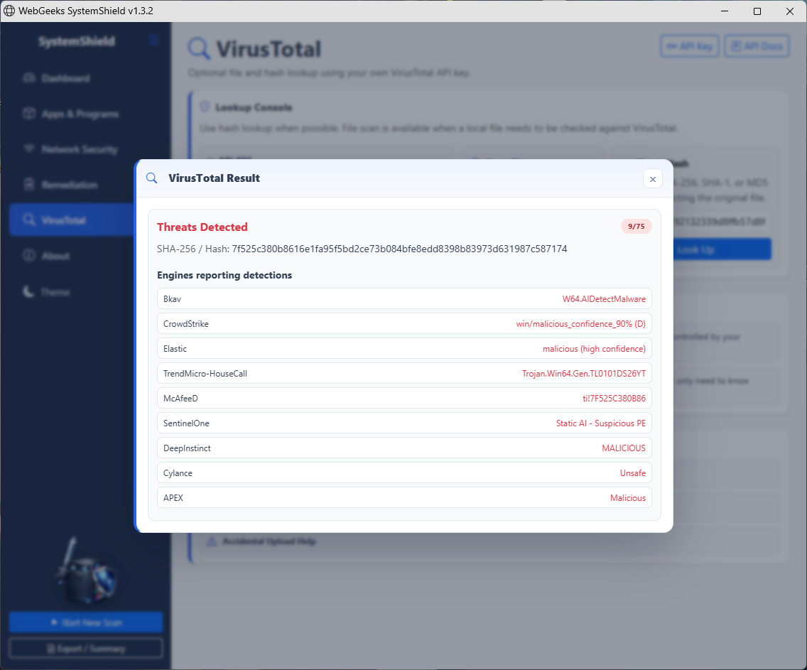 VirusTotal page